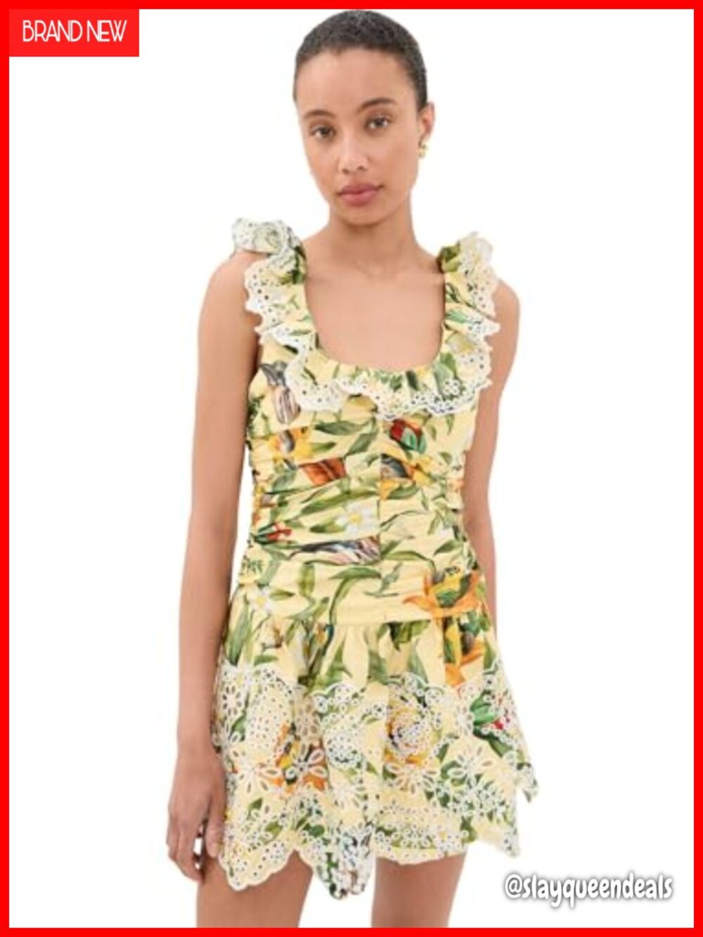 FARM Rio Mini Dress Sleeveless Poplin Square Neck Ruffled